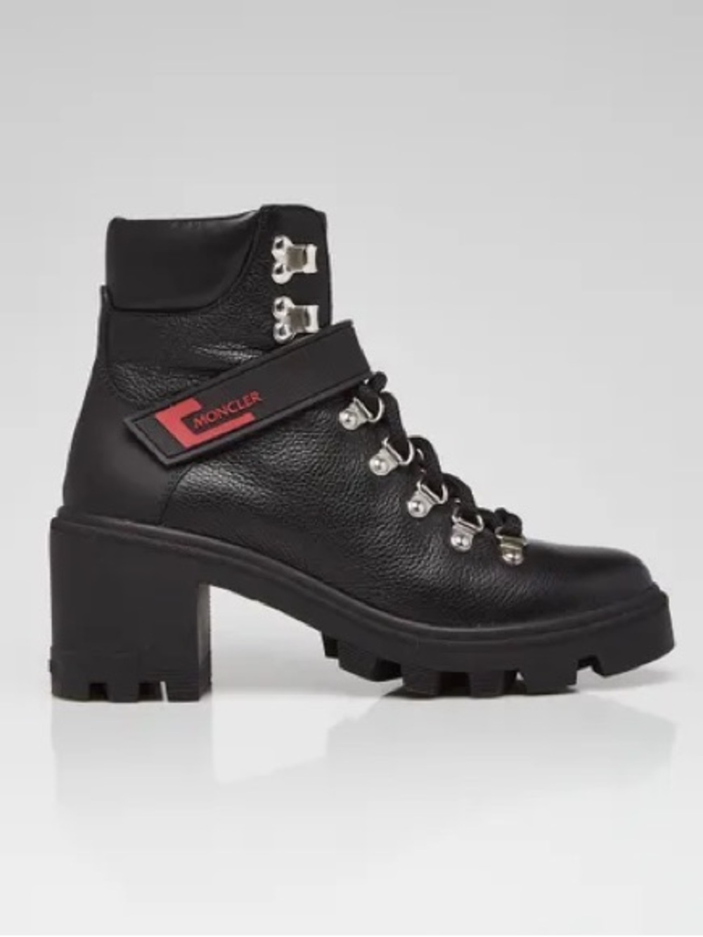 Moncler Carol Black Leather Mid-Heel Boots Size 6.5